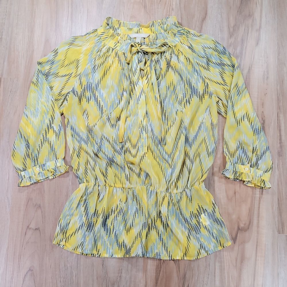 🔹️Banana Republic Yellow & Gray Peplum Long Sleeve Top Small